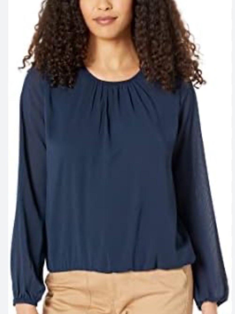 NWT Tommy Hilfiger Navy Long-Sleeve Bubble Hem Blouse
